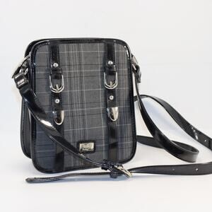 Beijo Plaid Crossbody Bag Black Patent Trim
